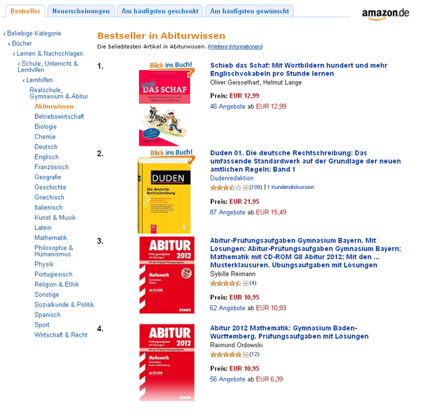 Amazon- Bestseller in Abiturwissen